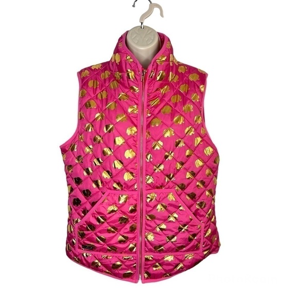 Simply Southern Pink Elephant Print Puffer Vest Sleeveless Zip Front Jacket XL - Picture 1 of 7